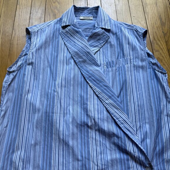 Nina Ricci Size S Blue & White Striped Criss Cross Sleeveless Wrap Blouse Top - Picture 12 of 16